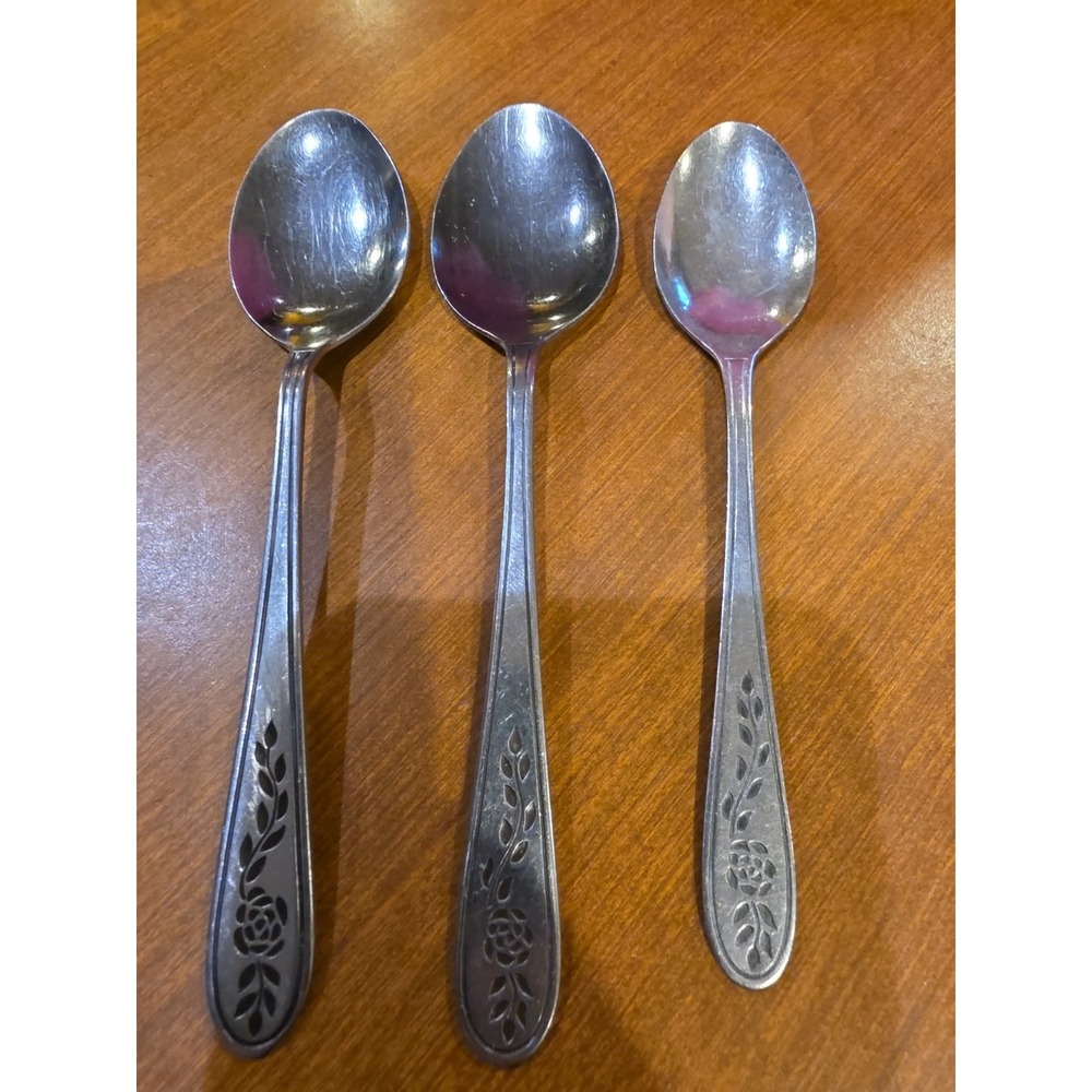 Rogers Co Floral Mist Stainless Flatware Korea 2 Oval Soup 1 Tea Spoon